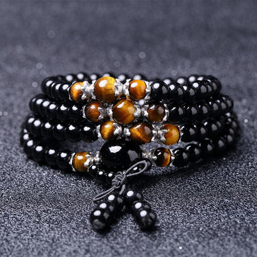 108 Black Crystal Tiger's Eye Gem Mala Bracelet-Your Soul Place